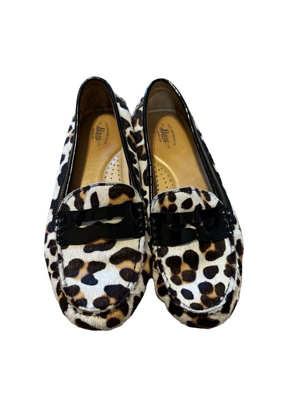 G.H. Bass Women's Leopard Print Driving Loafers, Black, US 7.5 - soft hair